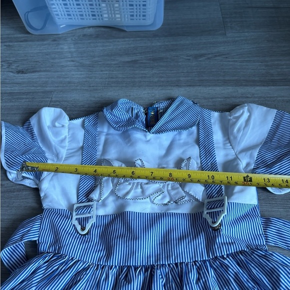 Kids Blue and White Striped Dress with Embroidery - Picture 4 of 4